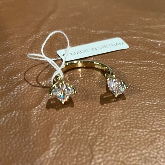 Sz 7 💎 sparkly ✨ Gold plated CZ sterling silver two stone rings 925 - Picture 6 of 10